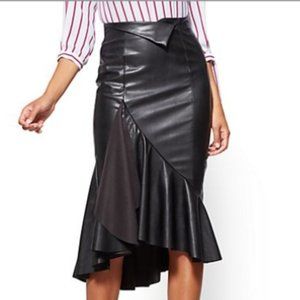 New York and Company High Low Flounced Mermaid Faux Leather Skirt 8